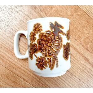 Vintage Brown Floral Coffee Mug WP England Ceramic